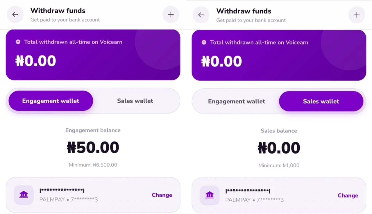 Difference in withdrawal thresholds on voice earn 