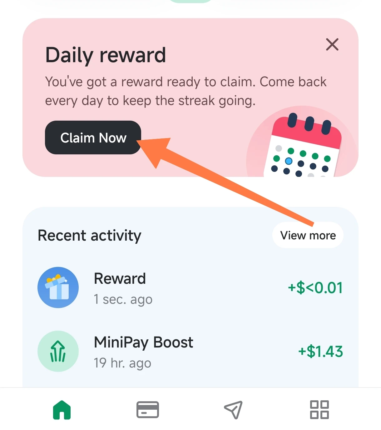 MiniPay Daily Reward claim