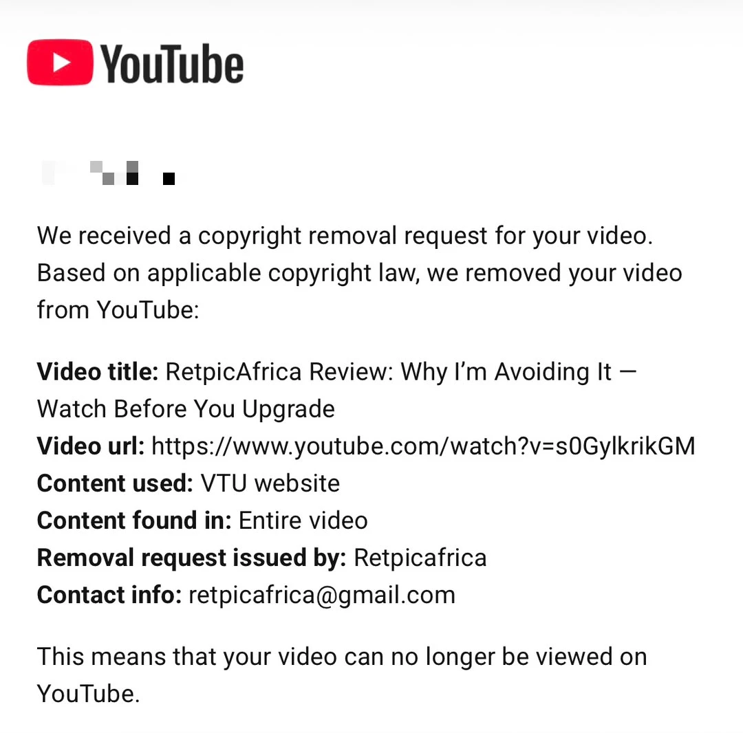 RetpicAfrica copyright takedown